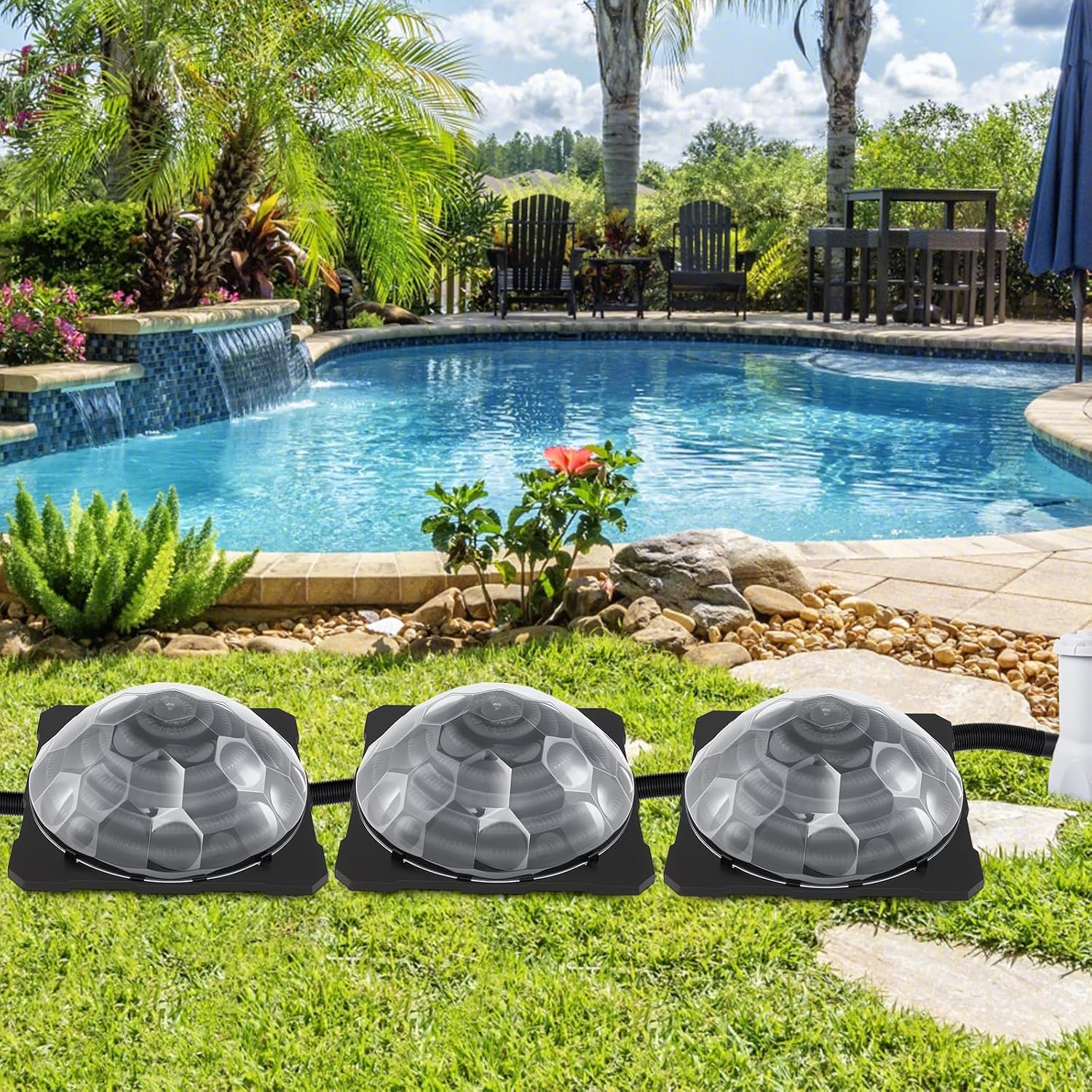 Goplus Solar Pool Heater Above Ground, Inground Swimming Pool Dorm Heater with Rotatable Hose Connectors and Foldable Legs, Solar Powered Water Heating (3PCS)