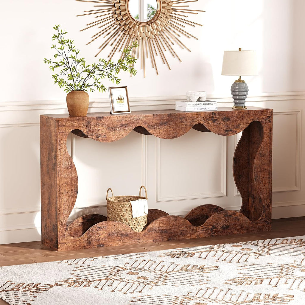 63' Long Console Table for Entryway, Wooden Entry Table, Behind Couch Tables with Storage, Industrial Console Sofa Tables for Living Room, Hallway, Entrance, Foyer