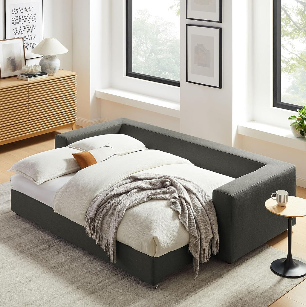 Modway Commix Down Filled Fabric Sleeper Sofa in Gray