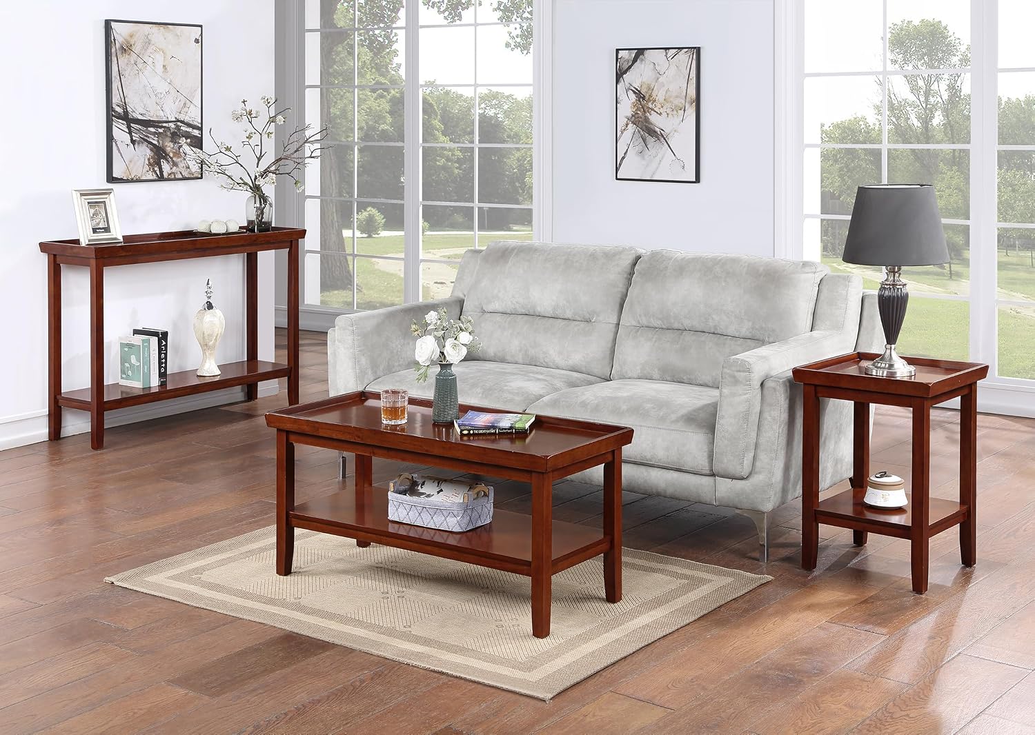 Convenience Concepts Ledgewood Console Table 48' - Modern Narrow Sofa Display Accent with Storage Shelf for Transitional, Traditional Living Room, Entryway, Hallway, or Bedroom, Mahogany