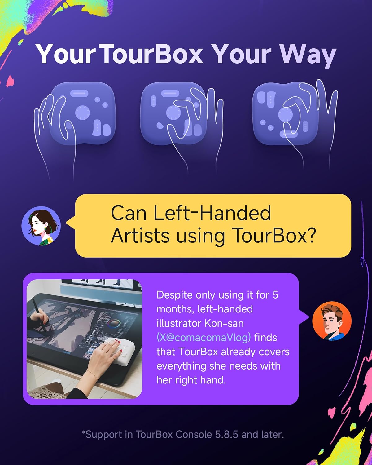 TourBox Lite Bluetooth - Drawing Bundle with Device & Clip Studio Paint Debut (Activation Card), Artist Go-to Compact Macro Keypad Editing Keyboard with Custom Software - CSP Starter Wireless Kit
