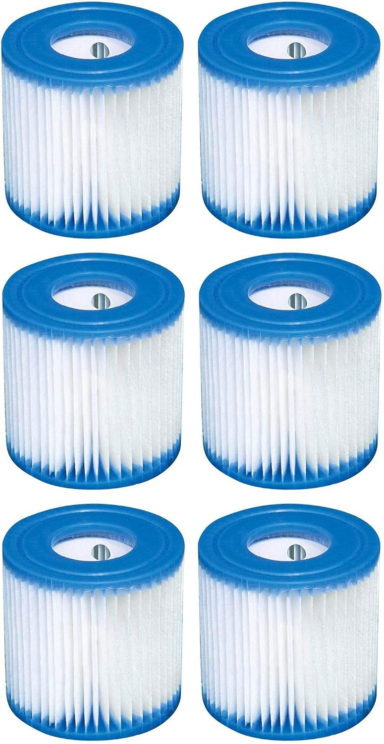 Intex 4 Person Metal Frame Outdoor Above Ground Pool Set with Drain Plug, Filter Pump, and 6 Type H Replacement Filter Cartridges, Blue
