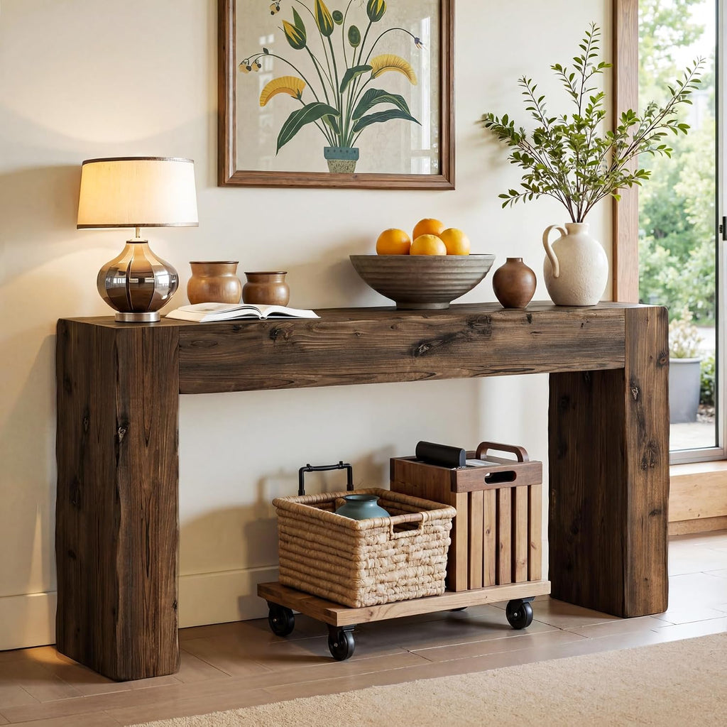 Tribesigns 63-Inch Solid Wood Console Sofa Table, Farmhouse Long Entryway Table Behind Couch for Living Room, Entrance, Hallway, Foyer, Easy Assembly (Dark Brown)