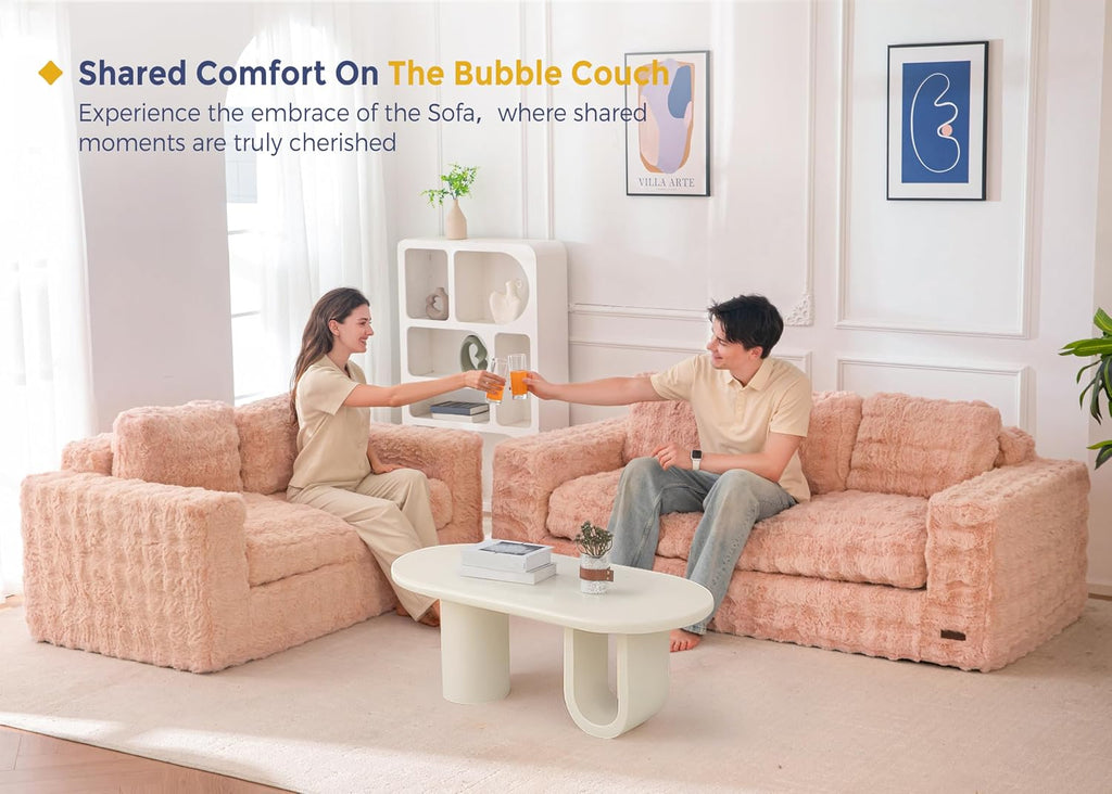 MAXYOYO Loveseat Sofa for Living Room, Small Sofa Couch Tufted Boneless Couch, Comfy Bean Bag Chair for Small Space Bedroom Apartment, No Assembly Needed, Pink