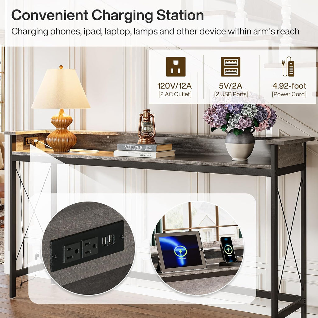 Tribesigns Sofa Table with Outlets and USB Ports, 70.9 inch Extra Long Console Table Behind Couch with Charging Station, Industrial Narrow Entryway Hallway Accent Table for Living Room