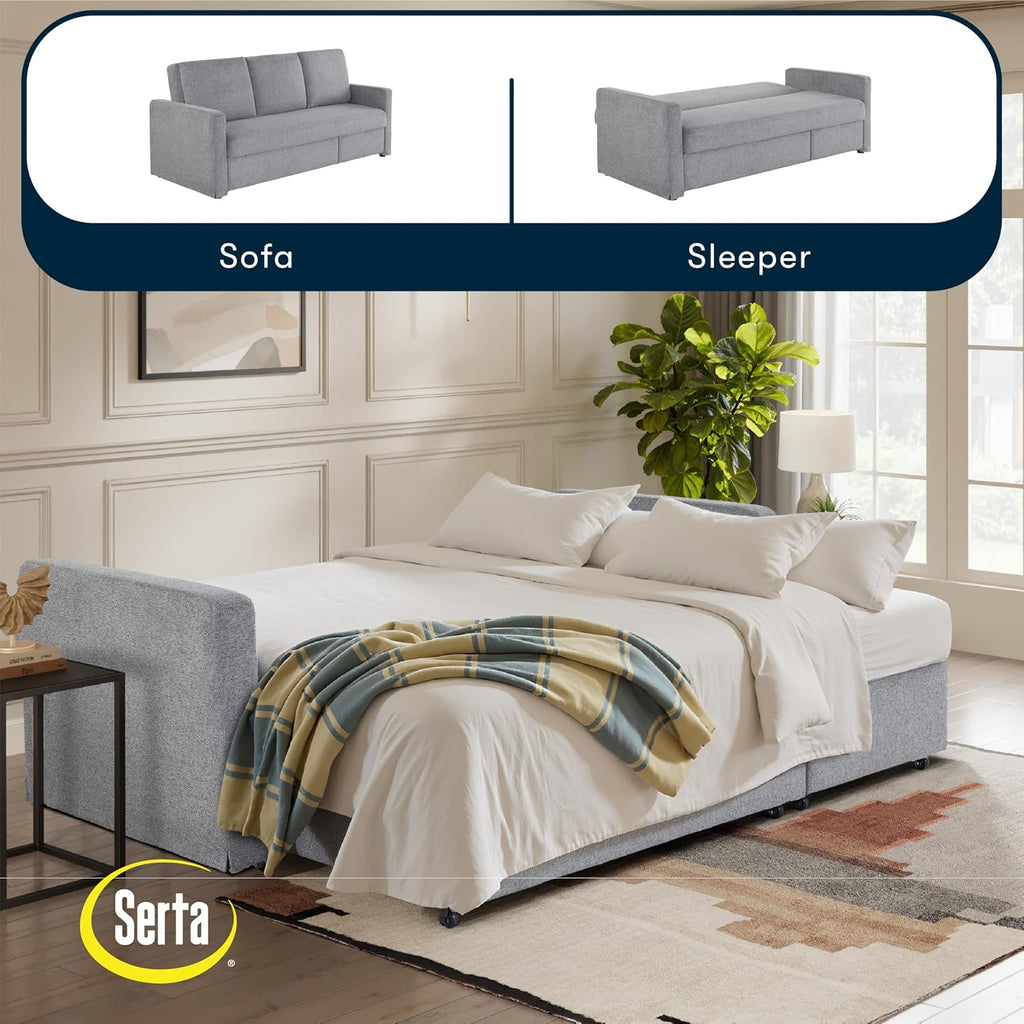 Serta® Marshall 83.9' King-Size Convertible Sectional Sofa, Reversible Design, Dream Coil® Comfort, Fingerguard® Pinch Point Protection, Woven Polyester Fabric, Light Gray