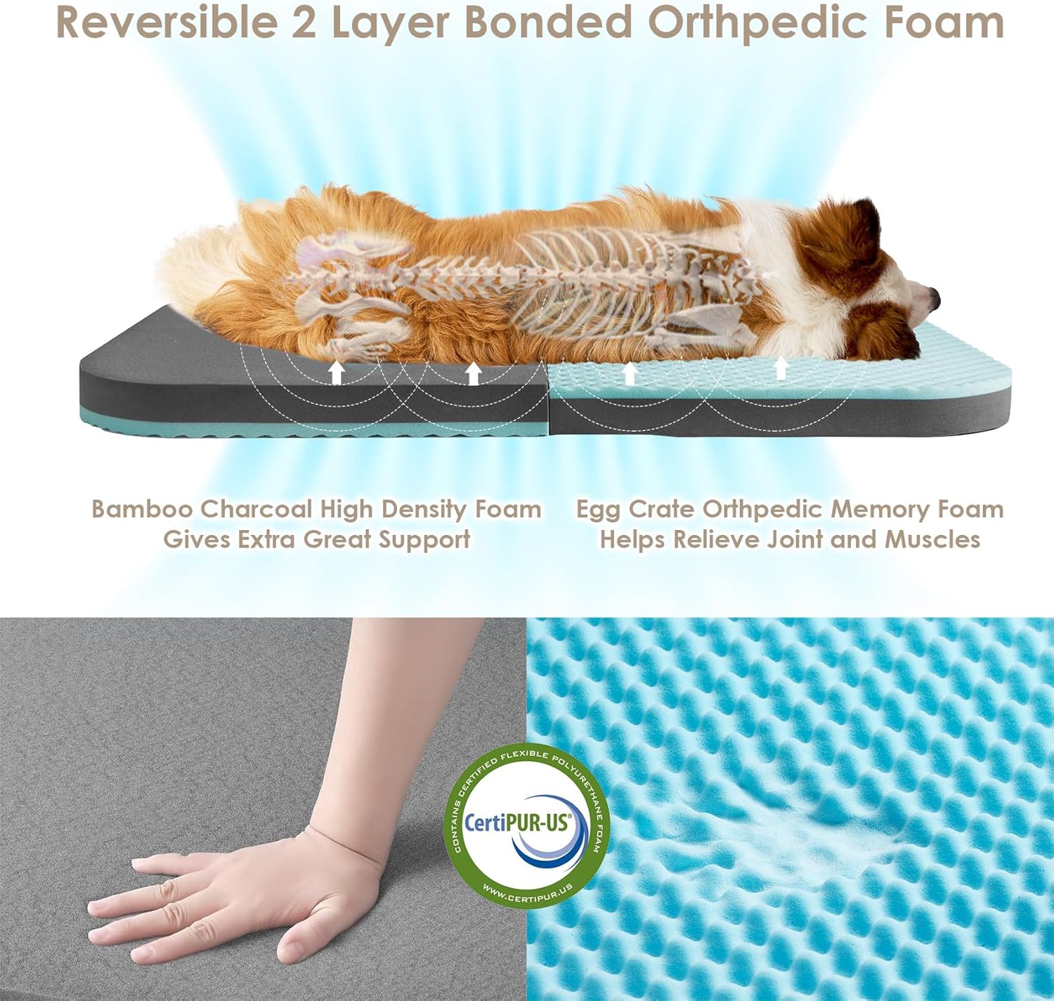 EHEYCIGA Foldable Human Dog Bed, 72'x44'x11' Orthopedic Memory Foam Human Sized Dog Bed, Waterproof Pet Bed for People, Faux Fur Pet Couch for Adult with Non-Slip Bottom, Grey