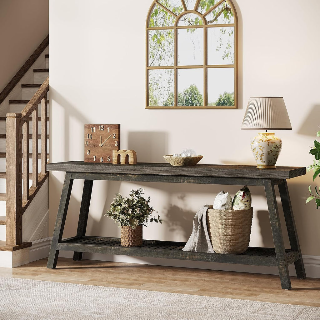 Tribesigns 70.86-Inch Console Table for Entyrway, Farmhouse 2-Tier Entry Entrance Table, Narrow Long Sofa Table Behind Couch, Dark Brown