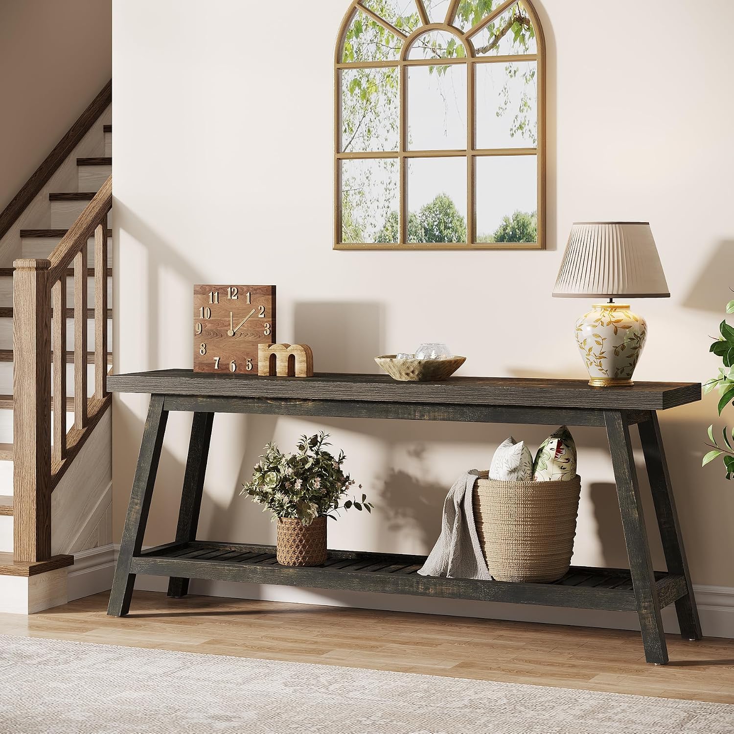 Tribesigns 70.86-Inch Console Table for Entyrway, Farmhouse 2-Tier Entry Entrance Table, Narrow Long Sofa Table Behind Couch, Dark Brown