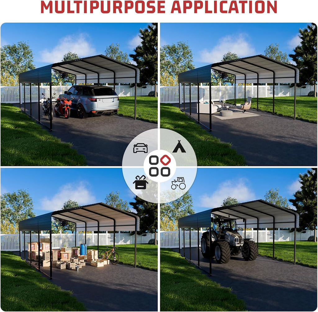 NUGRIART Metal Carport 13 x 20 FT with Heavy Duty Frame & Galvanized Steel Roof, Metal Car Garage, Sturdy Canopy Shelter for Car, Truck, Pickup, SUV, Tractor, and Boat