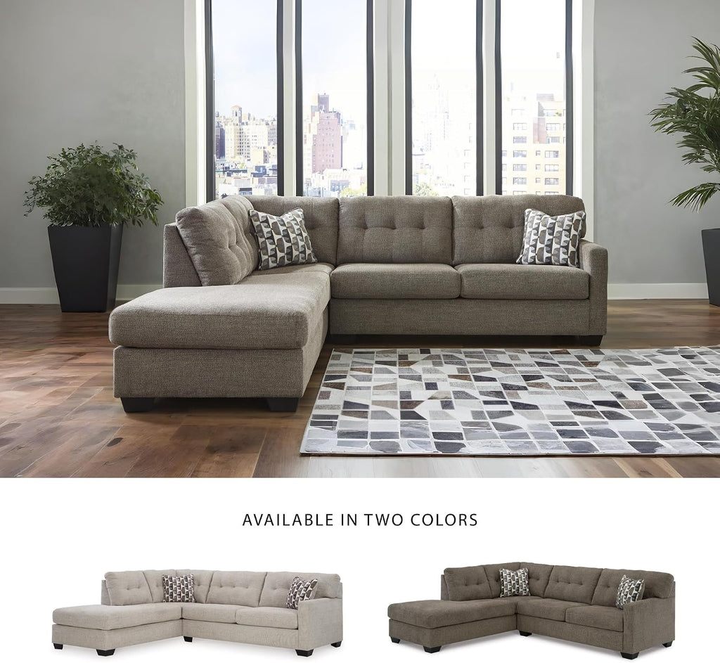 Signature Design by Ashley Mahoney Casual L-Shaped Tufted 2-Piece Sleeper Sectional with Chaise, Bi-Fold Memory Foam Mattress, Loose Seat Cushions and 2 Accent Pillows, Full, Dark Brown