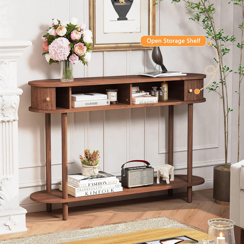 ARTPOWER 47.2' Modern Entryway Table with Wood Tambour Door, Accent Behind Couch Sofa Console with Storage, Fluted Side Table for Hallway, Living Room, Foyer, Brown