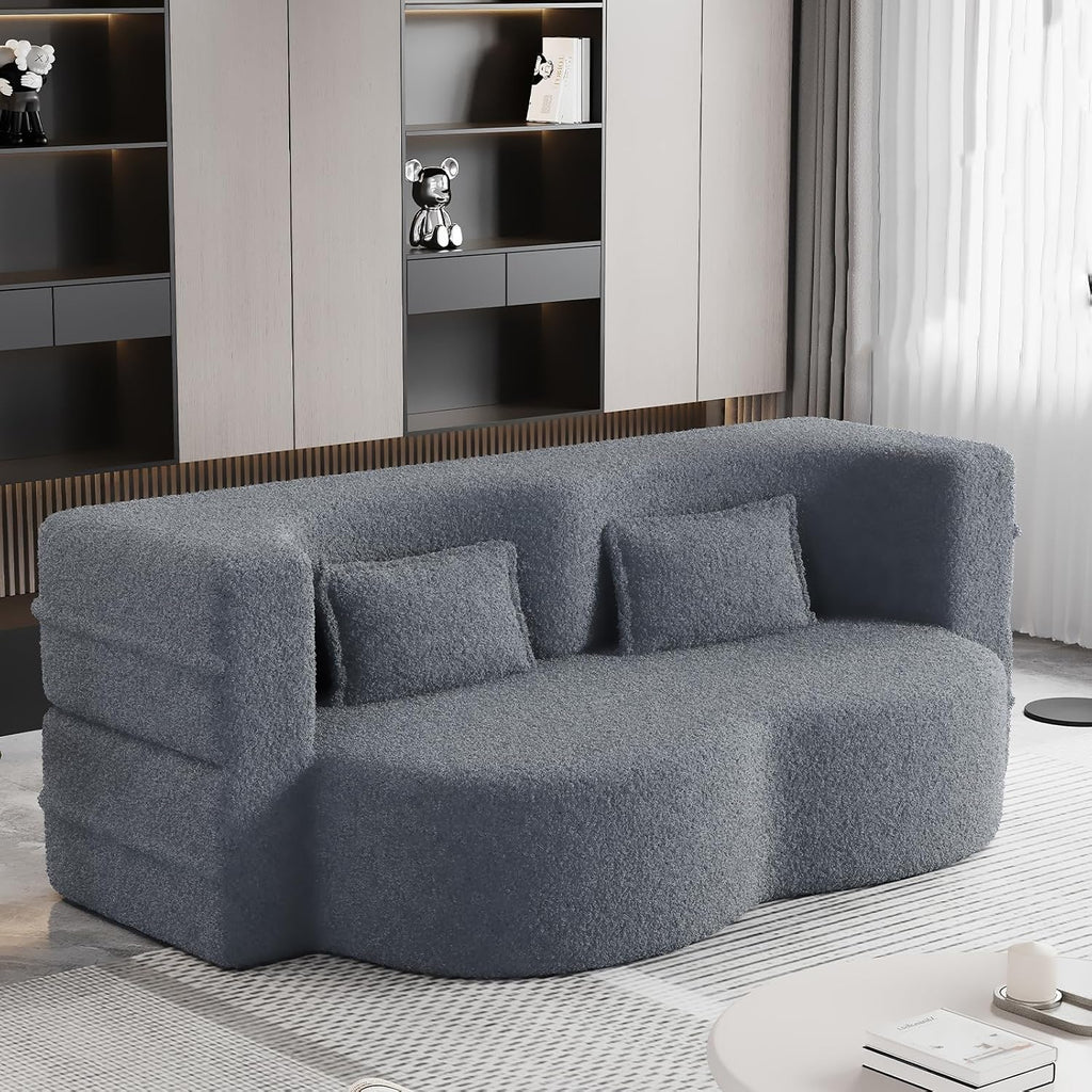 JOYBASE 78in Sofa Couch Convertible Oversized Cloud Loveseat Minimalist Sleeper Sofa Bed for Living Room, Apartment, Office, No Assembly Required (Grey)