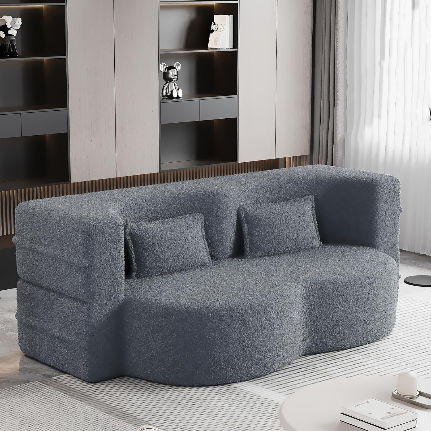 JOYBASE 78in Sofa Couch Convertible Oversized Cloud Loveseat Minimalist Sleeper Sofa Bed for Living Room, Apartment, Office, No Assembly Required (Grey)