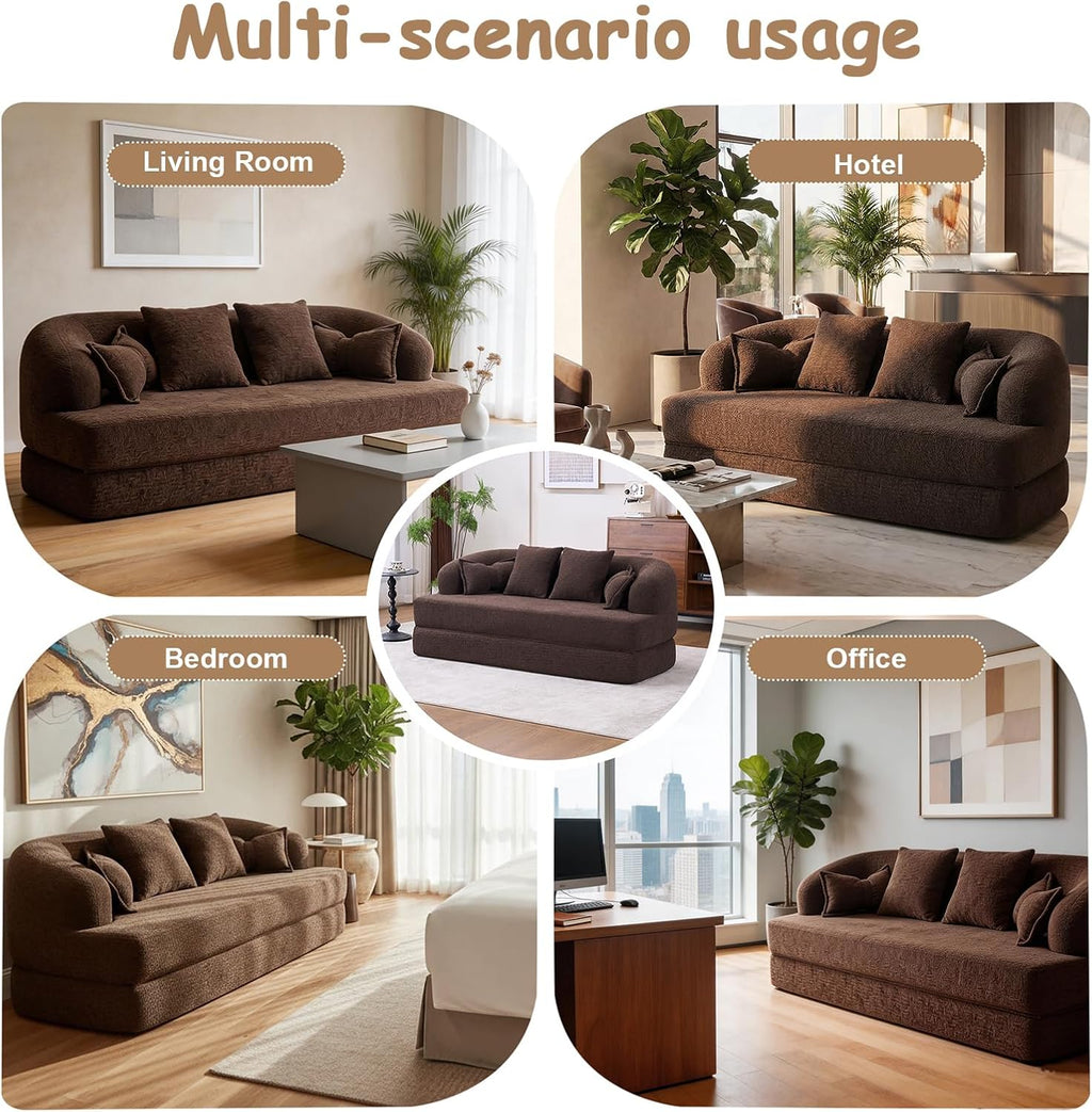 70' Convertible Sofa Bed, 2-in-1 Boneless Sleeper Sofa, Soft Chenille Folding Sofa Loveseat with 4 Pillows, Love Seat Small Couch for Small Spaces, Living Room, Bedroom, No Assembly