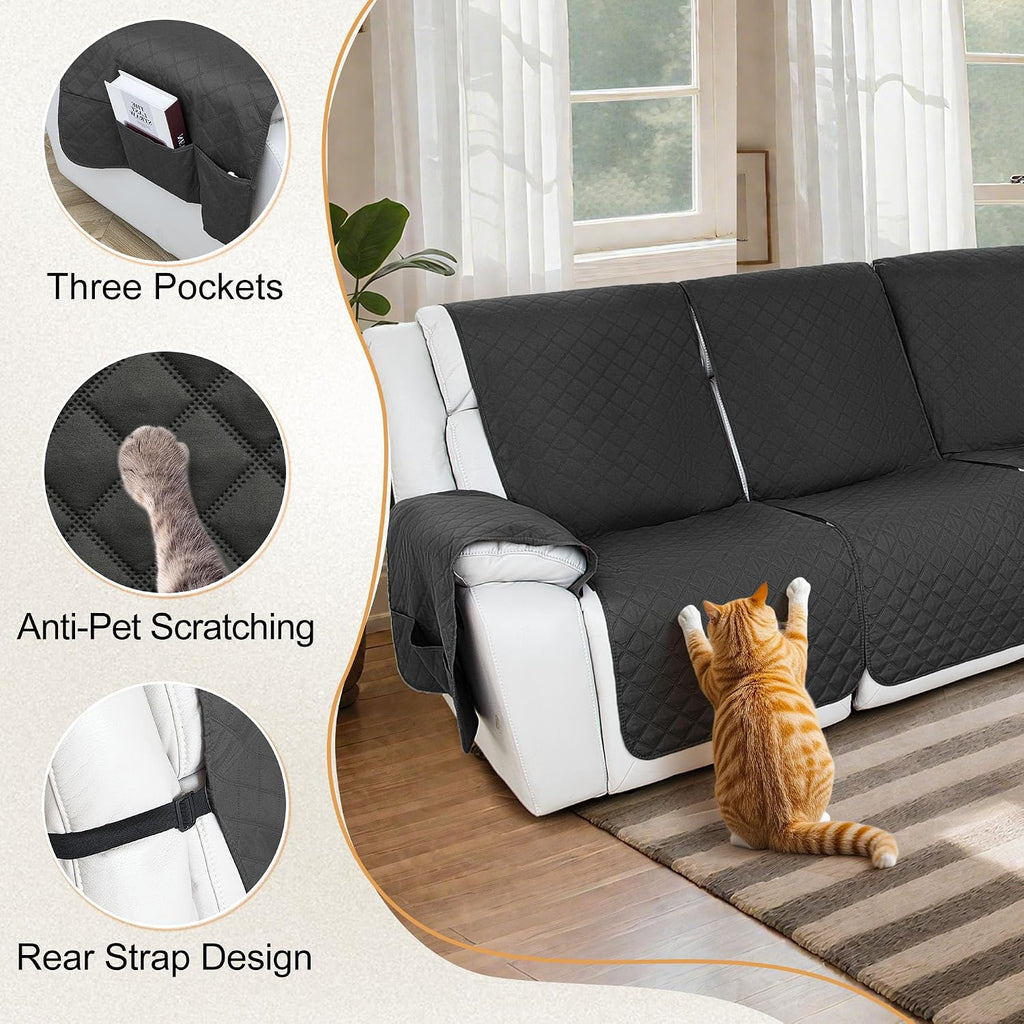 HDCAXKJ 100% Waterproof Reclining Sectional Couch Covers L Shape Recliner Sofa Cover Washable Quilted Soft Pet Dog Corner Recliner Slipcovers with Pockets (5 Seat and 1 Middle Console, Dark Gray)