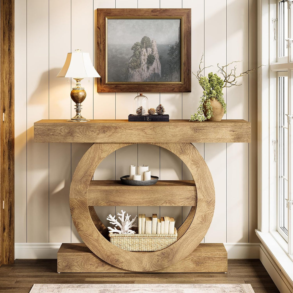 Tribesigns 41-Inch Entryway Table with Storage, 3-Tier Farmhouse Console Table with Shelves, Wooden Foyer Tables for Entryway, Living Room, Hallway, Behind Couch (Light Brown)
