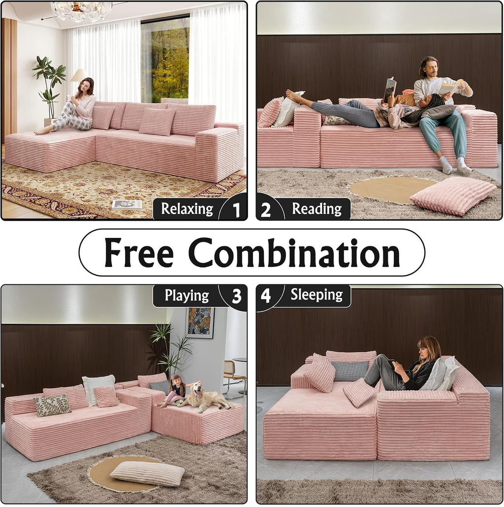 Sectional couches for Living Room Corduroy Couch, 104' Cloud Sectional Couch with L-Shape Chaise, Modern Modular Sofa, Deep Seat Comfort, No Assembly Required(Plush Corduroy, Left Facing Chaise)