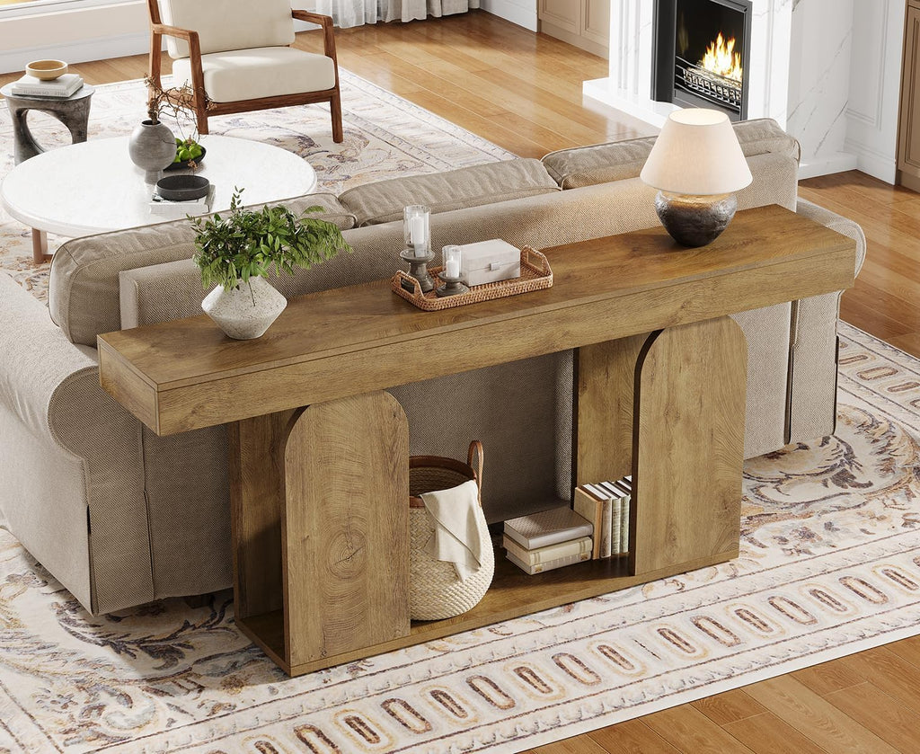 Tribesigns Farmhouse Wood Console Table, 70.9-Inch Entryway Accent Table with U-Shaped Base, 2-Tier Extra Long Sofa Tables for Entrance, Hallway, Living Room (Light Brown)