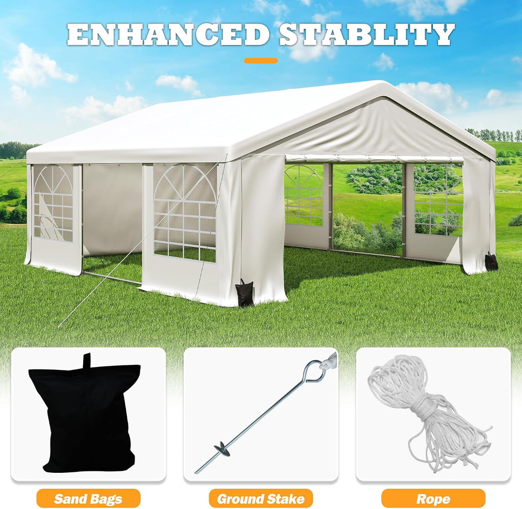 20 x 20Ft Party Tent Heavy Duty, Outdoor Wedding Tent with Removable Sidewalls, Event Gazebo Shelters Canopy for Party