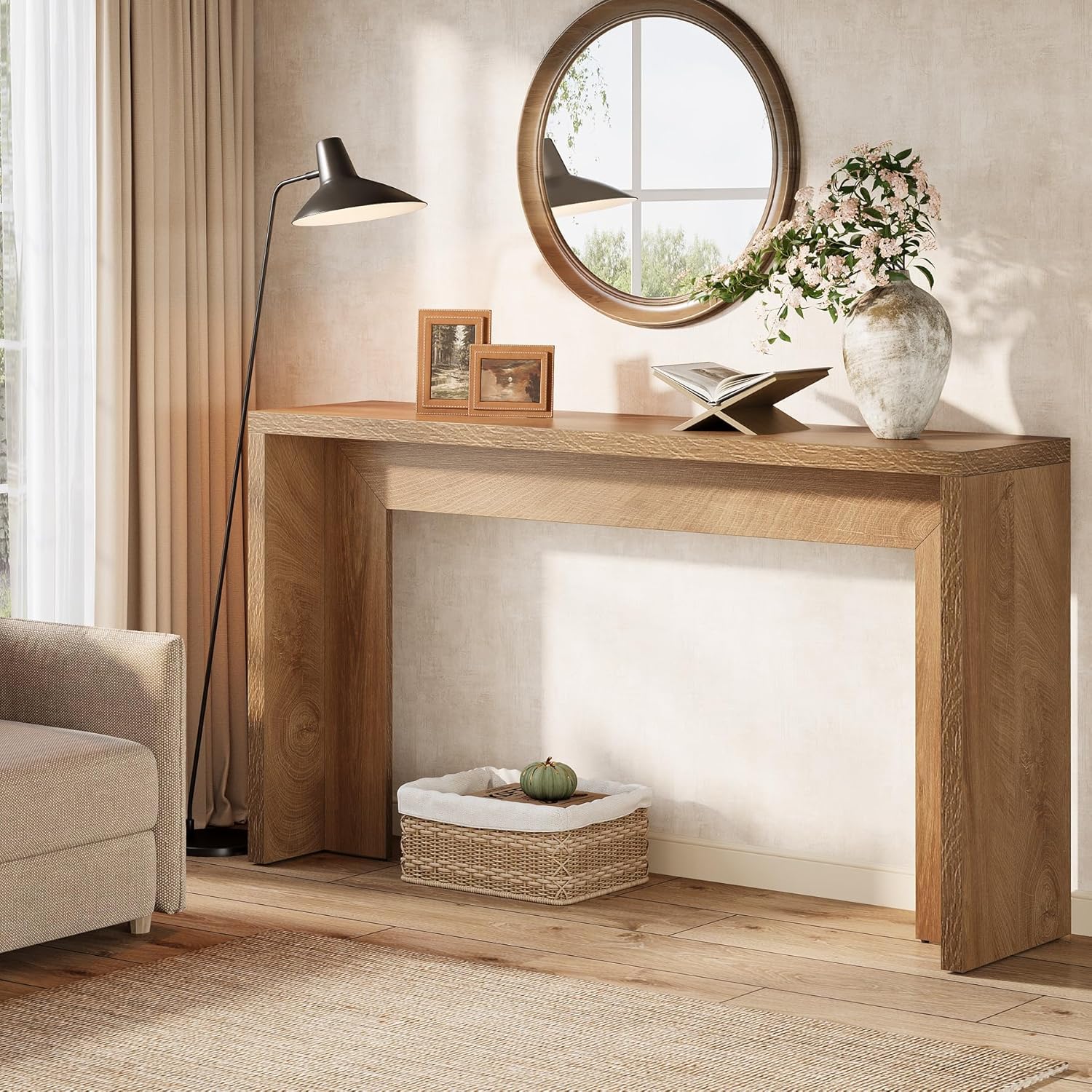 Tribesigns Farmhouse Console Table, 55-Inch Wooden Sofa Table with Storage for Entryway, Foyer, Hallway, Living Room, Easy Assembly (Light Oak Brown)