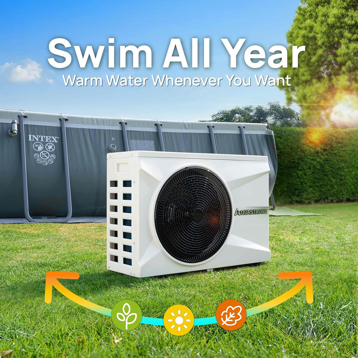 AQUASTRONG Inverter Swimming Pool Heat Pump,Pool Heater for Above Ground and Inground Pool Heating Smart WiFi Control and Cooling Pool Heater Pools Up to, 9100 Gallons