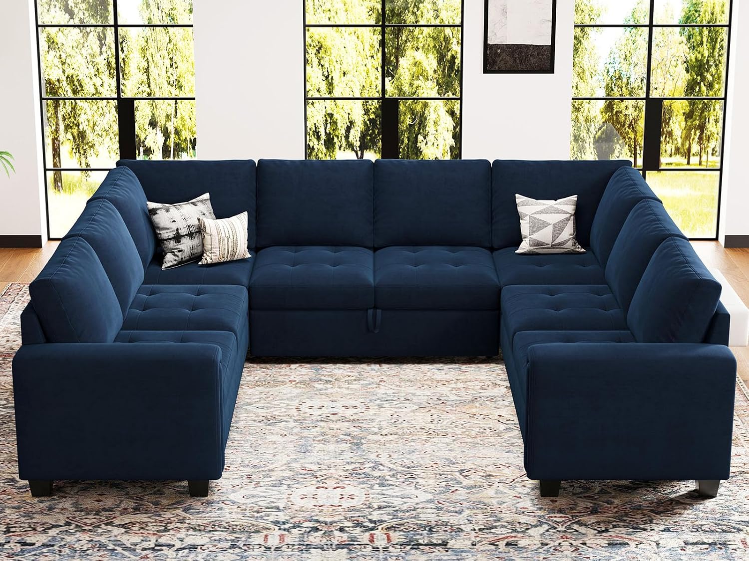 Belffin Modular U Shaped Sectional Sleeper Sofa with Pull Out Couch Bed Velvet Blue Couch