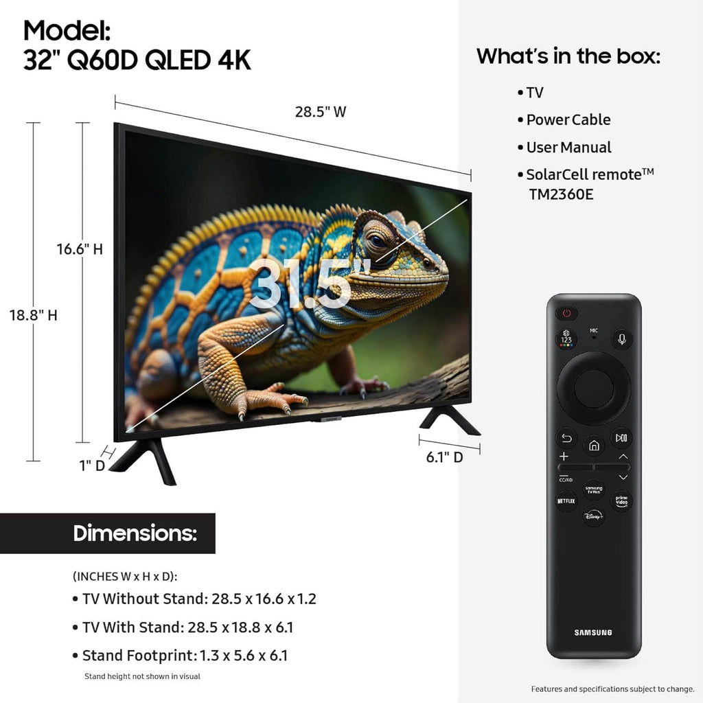 Samsung (Refurbished) 32-in Q60D QLED 4K Smart TV - QN32Q60DAFXZA (2024) (Renewed)