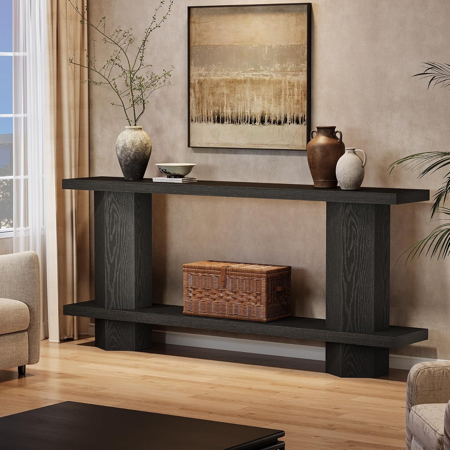 Tribesigns 71-Inch Long Console Table for Entryway, Wooden Sofa Table Behind Couch, for Living Room, Hallway, Foyer, Black