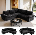 Modular Sectional Sofa with Pull Out Bed Sleeper Sofa L Shaped with Storage, Sectional Couch for Living Room Convertible Sofa Bed with Removable Sofa Cover(5 Seats Black)