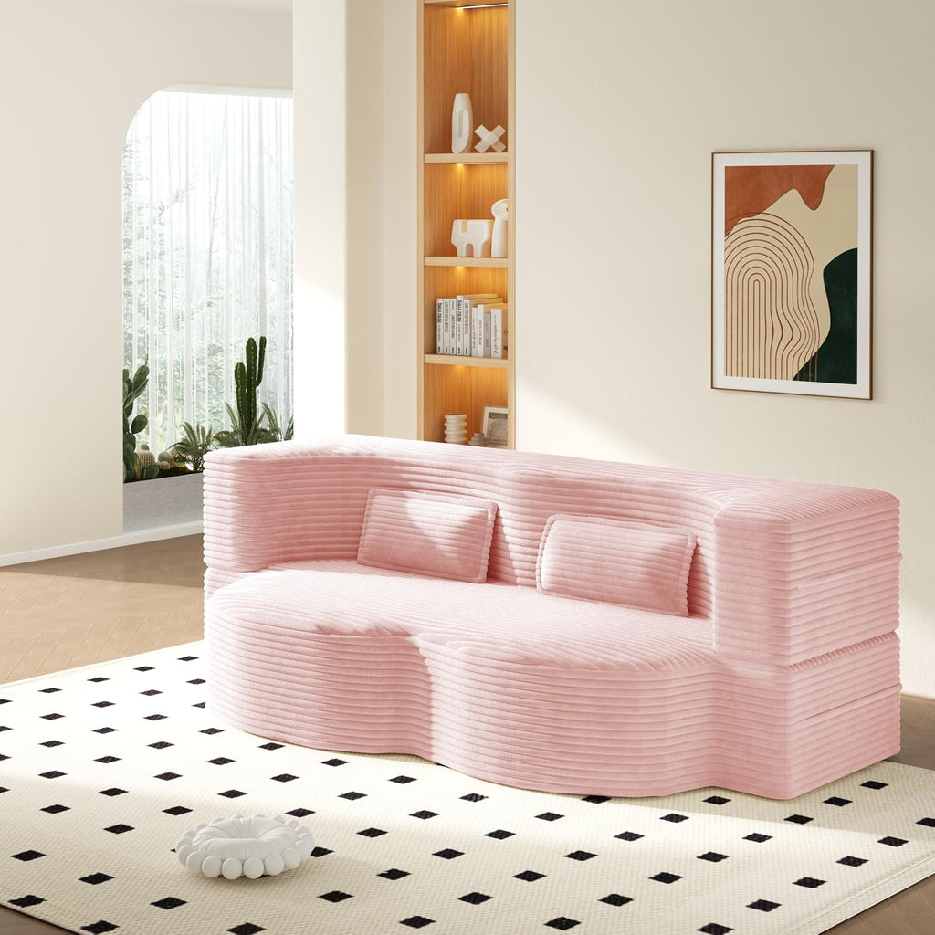 JOYBASE 78' Folding Sofa Bed, Convertible Twin Sleeper Sofa, Minimalist Boneless Cloud Couch for Living Room, Apartment, Bedroom (Baby-Pink Corduroy)