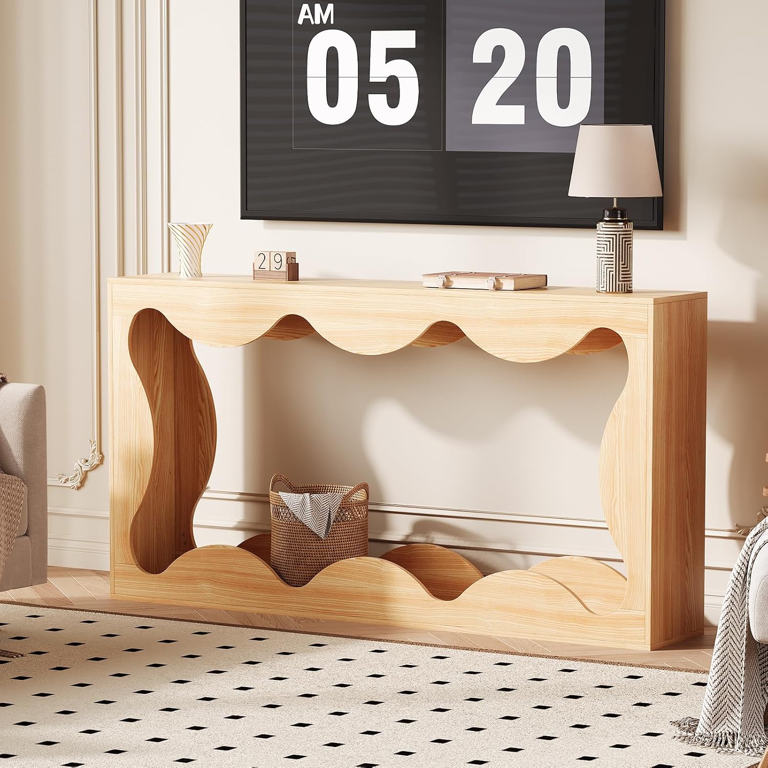 63' Long Console Table for Entryway, Wooden Entry Table, Behind Couch Tables with Storage, Industrial Console Sofa Tables for Living Room, Hallway, Entrance, Foyer