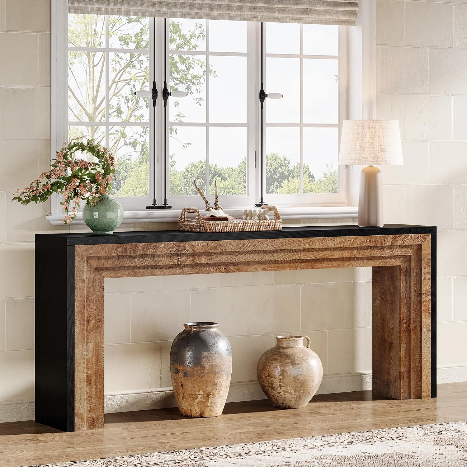 Tribesigns 70.9-Inch Long Console Table, Farmhouse Narrow Wooden Sofa Table Behind The Couch for Living Room, Entryway, Hallway, Foyer, Black + Natural Wood Color