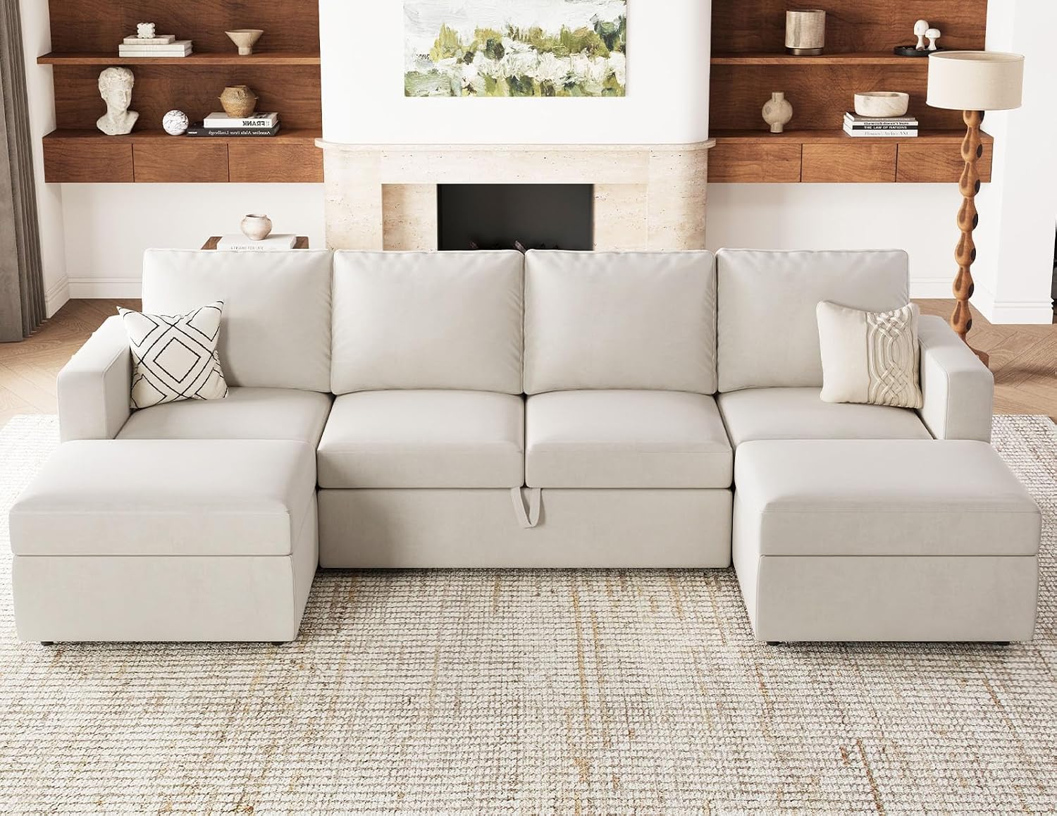 Belffin Modular Sectional Sleeper Sofa Bed with Pull Out Couch, U Shaped Sleeper Pull Out Bed, Convertible Sectional Couches for Living Room, Beige