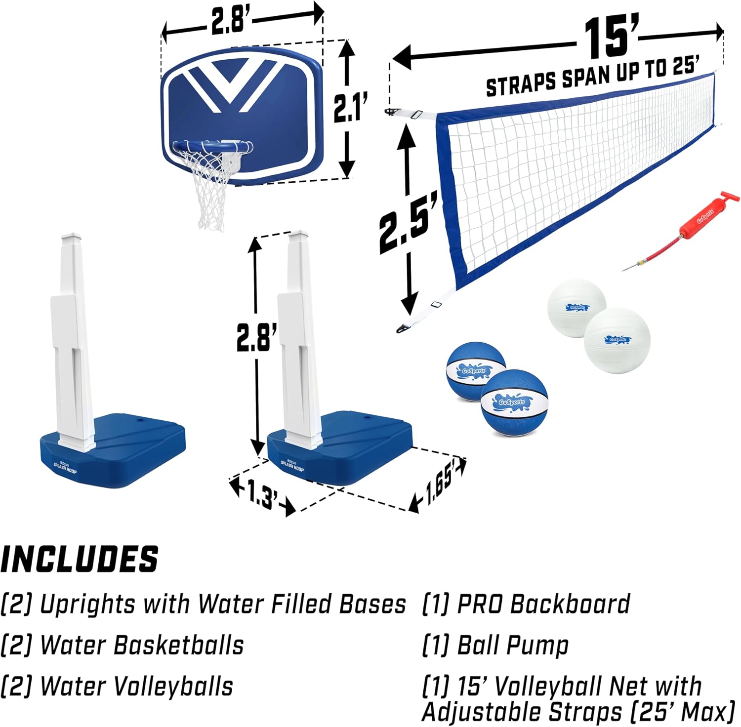 GoSports Splash Hoop 2-in-1 Pool Basketball Hoop & Volleyball Net Game Set