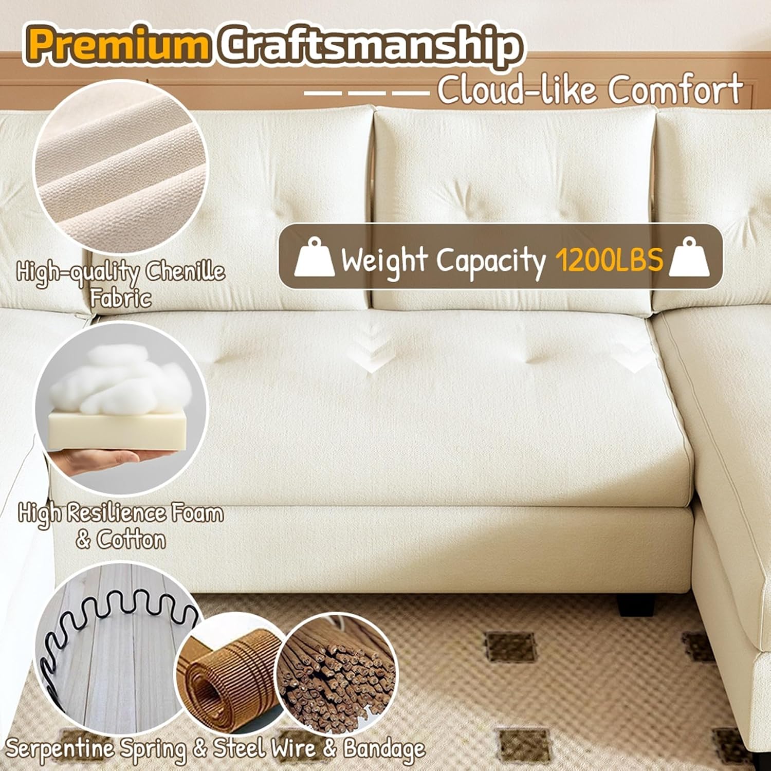 104.7' U-Shaped Sleeper Sofa with Pull Out Bed, 2 in 1 Convertible Couch Bed with Removable Armrests & USB Ports, Oversized Sectional Modular with Chaise Lounge for Living Room/Apartment