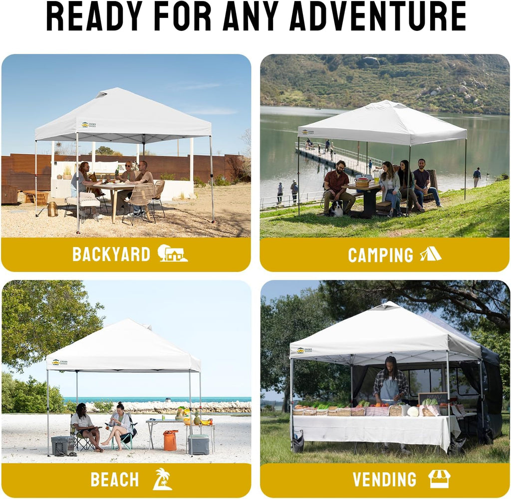 CROWN SHADES 12x12 Pop Up Canopy Outside Canopy, Patented One Push Tent Canopy with Wheeled Carry Bag, Bonus 8 Stakes and 4 Ropes, White