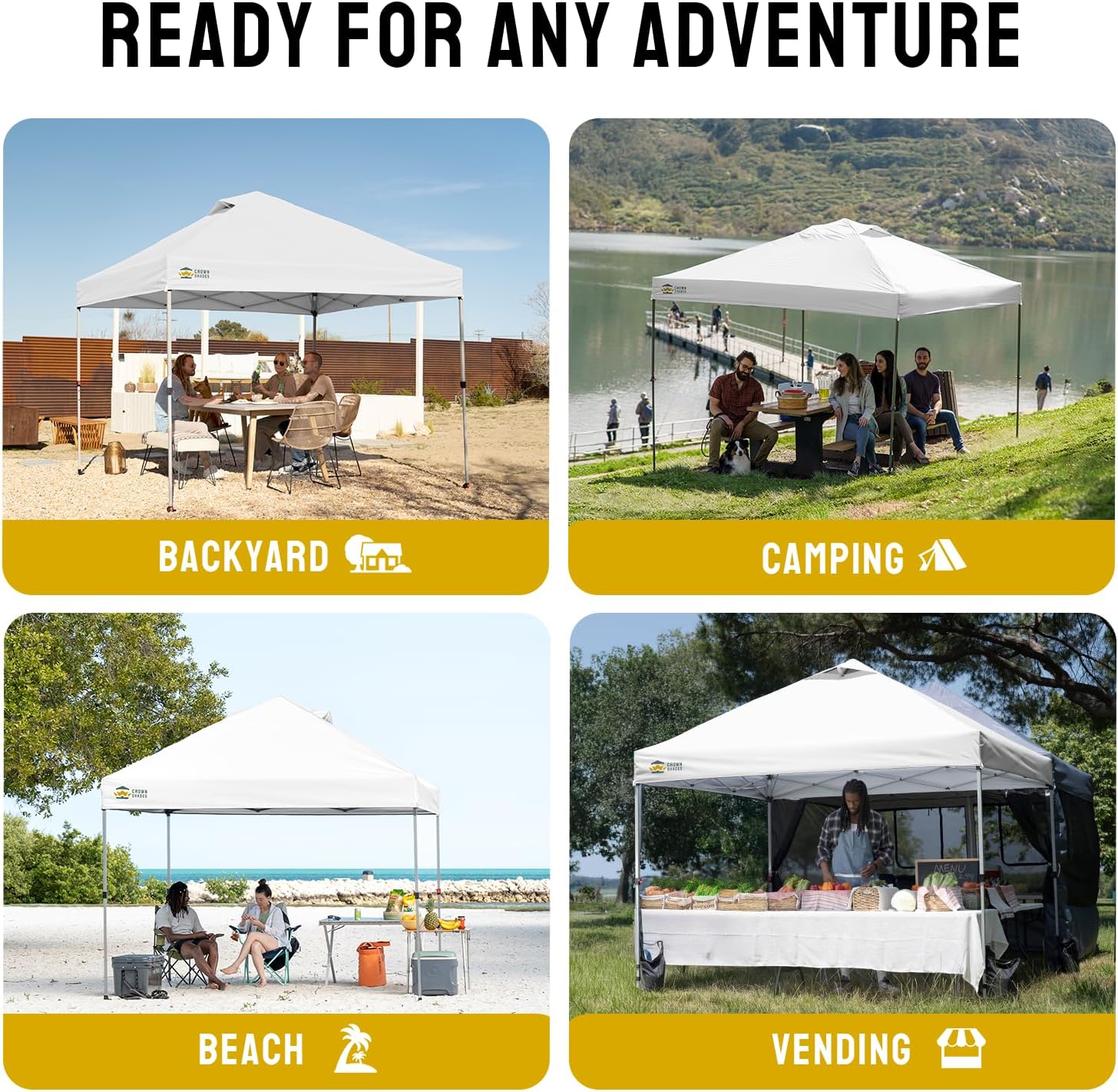 CROWN SHADES 12x12 Pop Up Canopy Outside Canopy, Patented One Push Tent Canopy with Wheeled Carry Bag, Bonus 8 Stakes and 4 Ropes, White