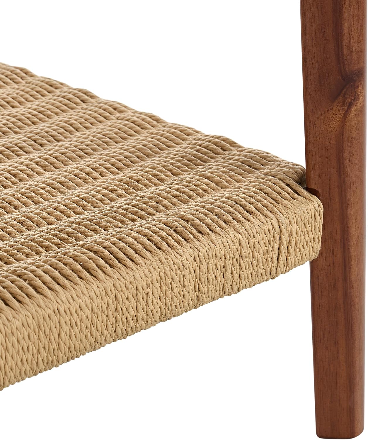 Alaterre Furniture Calais 2-Tier Solid Wood End Table with Woven Storage Shelf – Set of 2 Mid Century Modern Nightstand or Side Table for Living Room, or Bedroom (Chestnut)