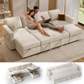 Vipbear 106' Sectional Sleeper Sofa with Pull Out Bed, U Shaped Couch Sleeper Sofa Bed, Pull Out Couch with Reclining Backrest, Double Storage Chaise, USB Ports, Tool-Free Assembly, Chenille Beige