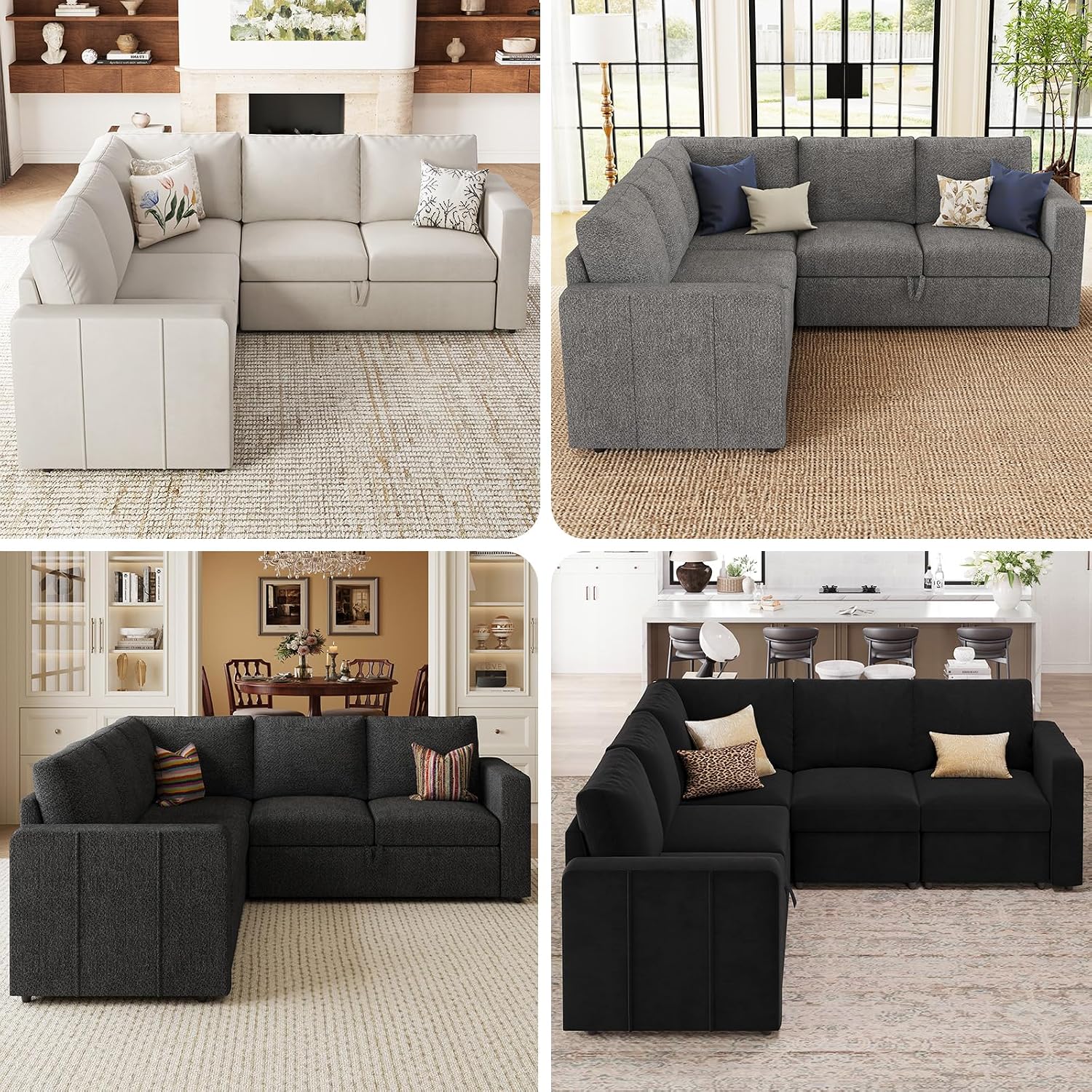 Belffin L Shape Modular Sectional Sleeper Sofa with Pull Out Bed Velvet Corner Sleeper Sofa Sectional Couch Convertible Sofa Black