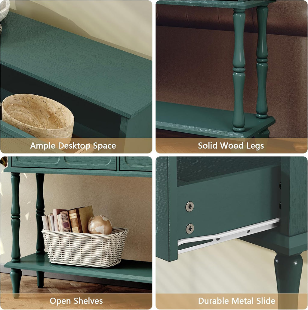 ARTPOWER Mid-Century Console Table for Entryway with 2 Drawers, Green Entryway Table with Storage Cabinets and Open Shelf, Narrow Long Couch Table Behind Sofa for Living Room, Foyer, Hallway