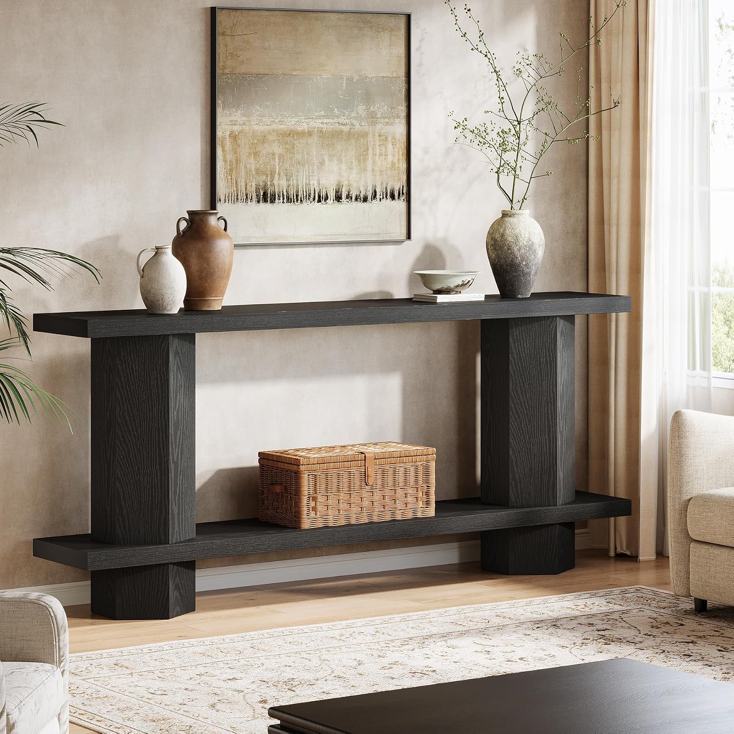 Tribesigns 71-Inch Long Console Table for Entryway, Wooden Sofa Table Behind Couch, for Living Room, Hallway, Foyer, Black