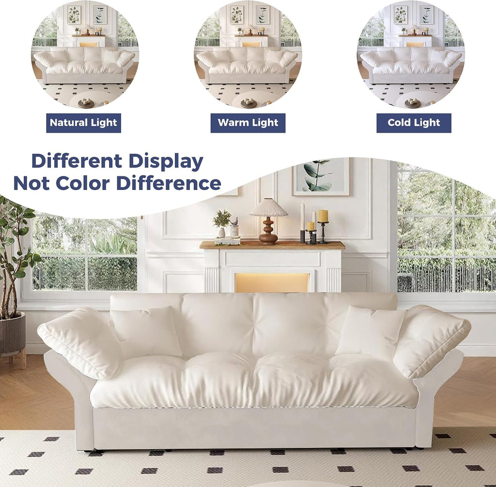74.8' Queen Size Sleeper Sofa with Pull Out Bed, 3-in-1 Convertible Loveseat Sofa with 2 Pillows, Portable Pull Out Chaise for Living Room Apartment Small Spaces, Beige