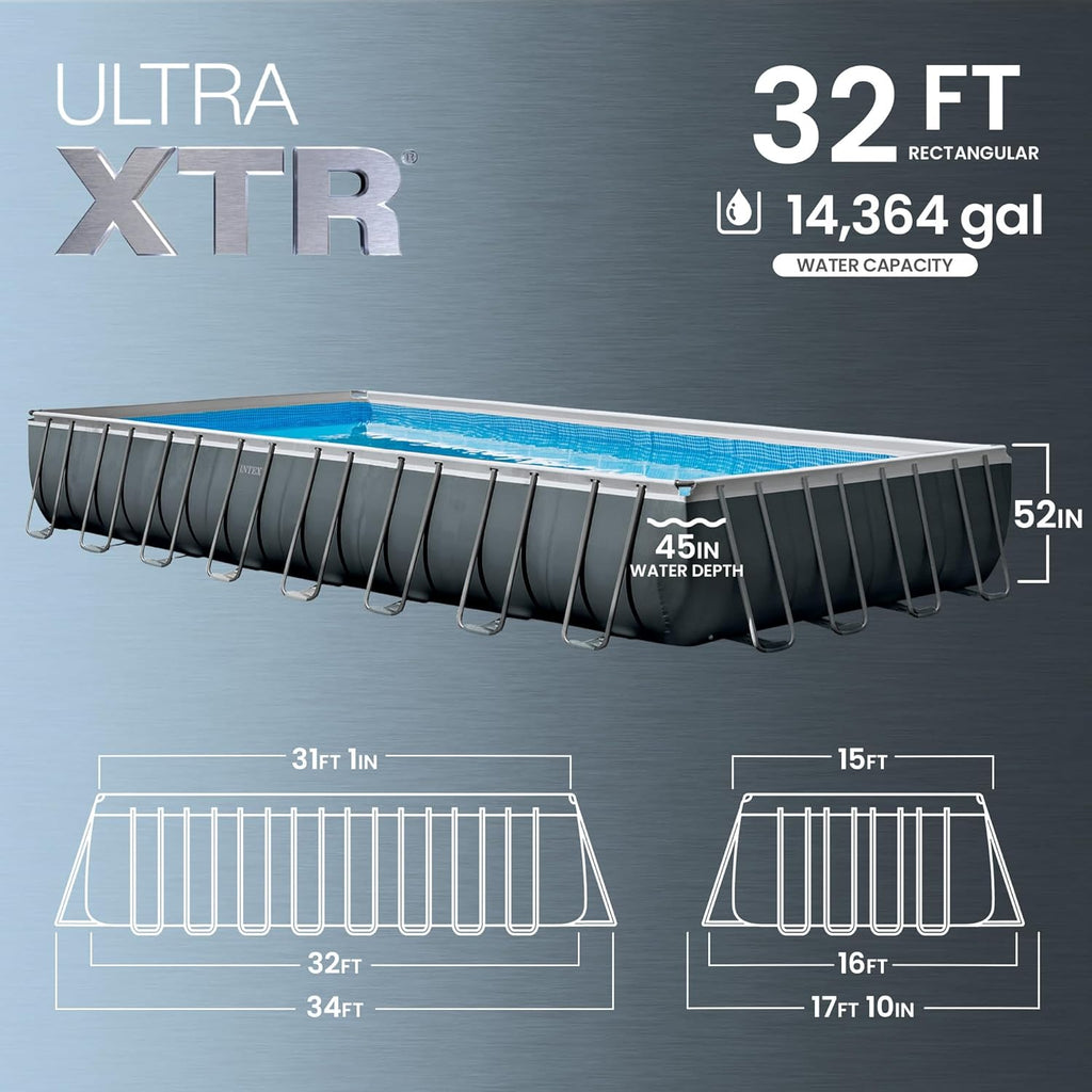 INTEX 26373EH Ultra XTR 32ft x 16ft x 52in Above Ground Swimming Pool Set with Sand Filter Pump and Deluxe Maintenance Cleaning Kit (2-Pack)