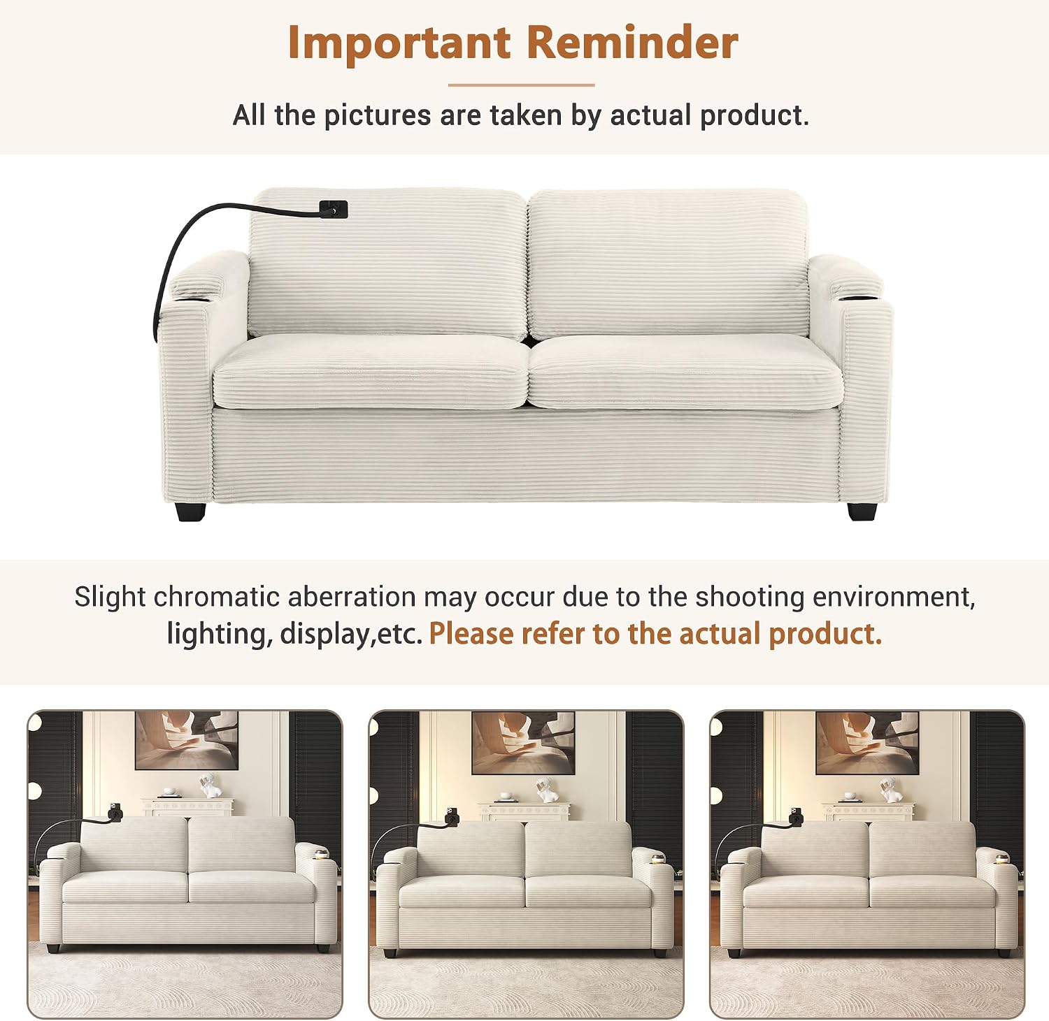 Merax Pull-Out Sleeper Sofa Bed with Full Size Mattress and Two Side Pockets, 3 in 1 Foton Couch with USB Ports | Phone & Cup Holders, Corduroy Loveseat for Living Room, Beige