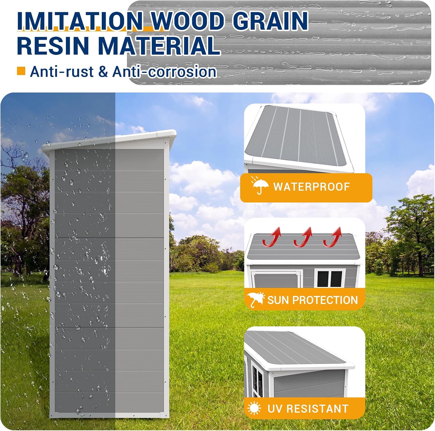 UDPATIO Outdoor Storage Shed 5x3 FT, Resin Garden Shed for Bike, Garbage Can, Tool, Plastic Outside Sheds & Outdoor Storage Storage Box with Lockable Door for Backyard, Patio, Lawn, Grey & White