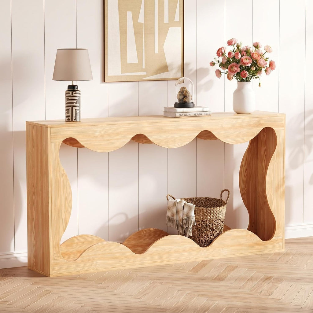 63' Long Console Table for Entryway, Wooden Entry Table, Behind Couch Tables with Storage, Industrial Console Sofa Tables for Living Room, Hallway, Entrance, Foyer
