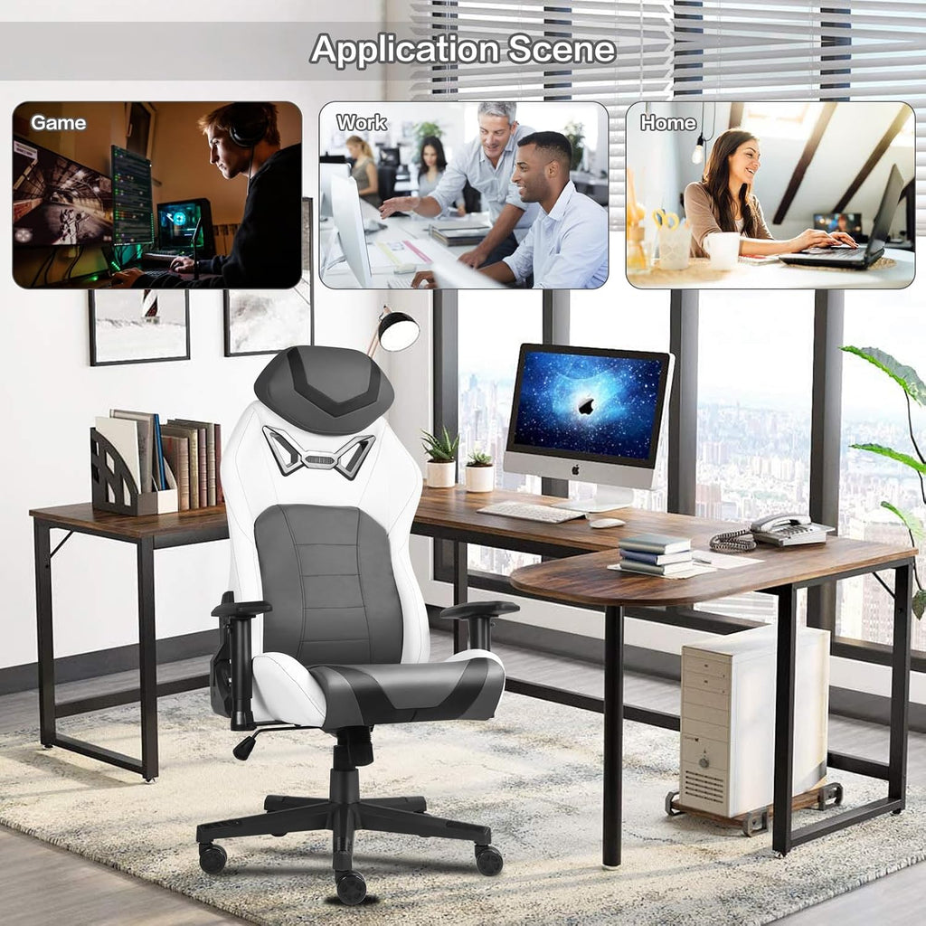 Modern-Depo Ergonomic Gaming Chairs for Adults with High-Density Memory Foam | Swivel Comfortable Office Chair, Big and Tall Video Game Chair, High Back Computer Chair for Home, Office, Grey White