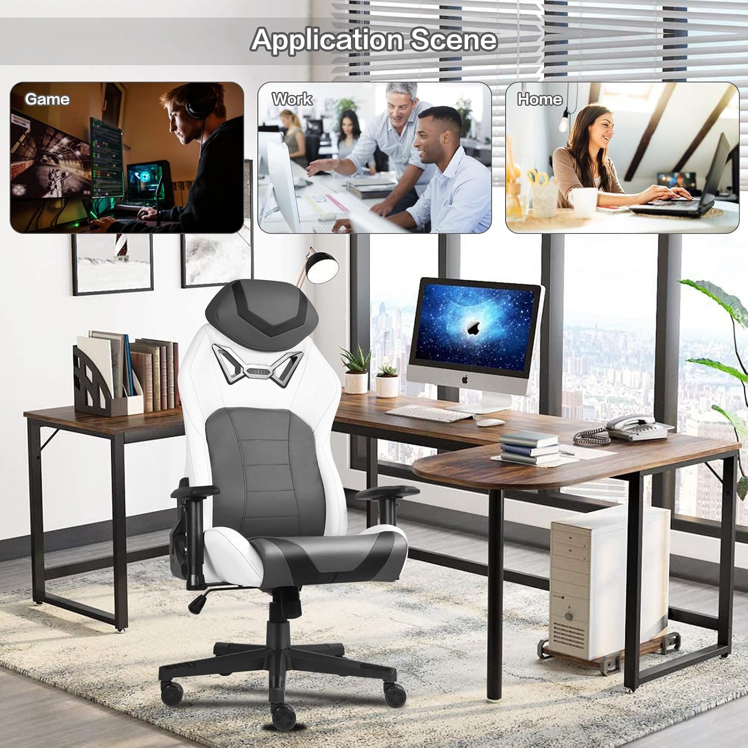 Modern-Depo Ergonomic Gaming Chairs for Adults with High-Density Memory Foam | Swivel Comfortable Office Chair, Big and Tall Video Game Chair, High Back Computer Chair for Home, Office, Grey White